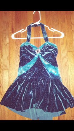 Costume Gallery Dancewear! Turquoise Blue Velvet Halter Leotard with Sparkle Sequin all Over. Size Medium Adult