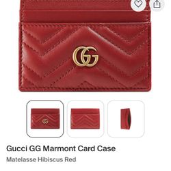 Calfskin Matelasse GG Marmont Card Holder Hibiscus Red