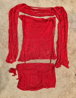Red Knit Three Piece Set with Shrug