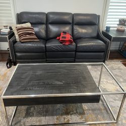 Bernhardt Germain Leather Dual Power Reclining Sofa 97.5"W x 40.5"D 