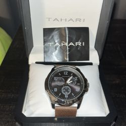 Brown Leather Dress Watch -TAHARI- 