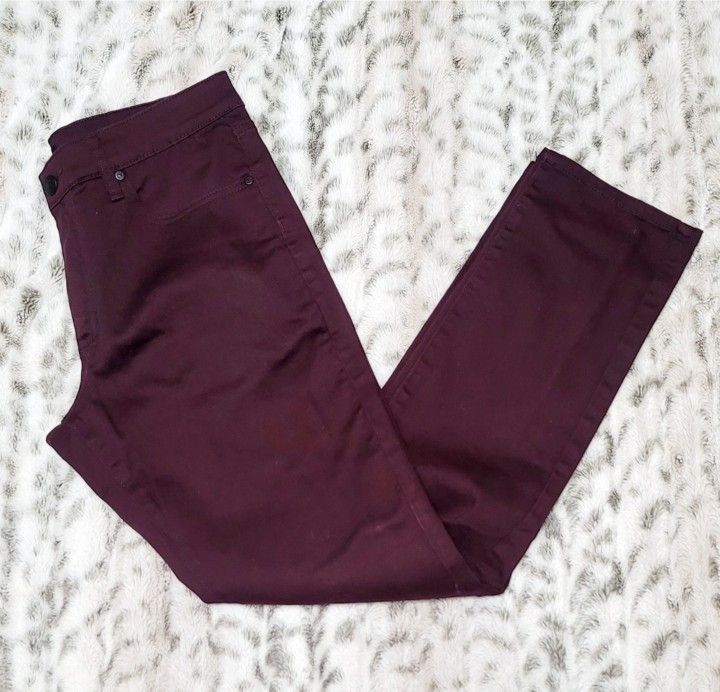 Men's Fried Denim Slim Straight Burgundy Jeans