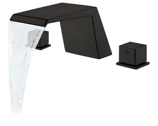 9032: Deck Mount Tub Faucet, Roman Tub Faucet Set 3 Hole High Flow Bathtub Faucets with 2 Handle Waterfall Tub Filler, Matte Black