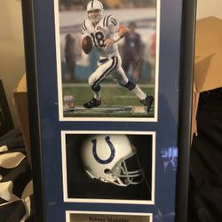 PEYTON MANNING SHADOW BOX WITH MINI HELMET