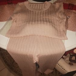 BRAND NEW 2PC GORGEOUS OUTFITS SHIRT PANTS ROSE GOLDISH COLOR SZ MED 10 FINAL PRICE PAID 39.99