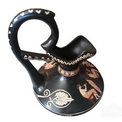 Hand Made & Hand Painted Black Greek Pitcher By D Vassilopoulos