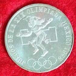 1968 Mexican Mexico Aztec Calendar Olympics Silver Coin