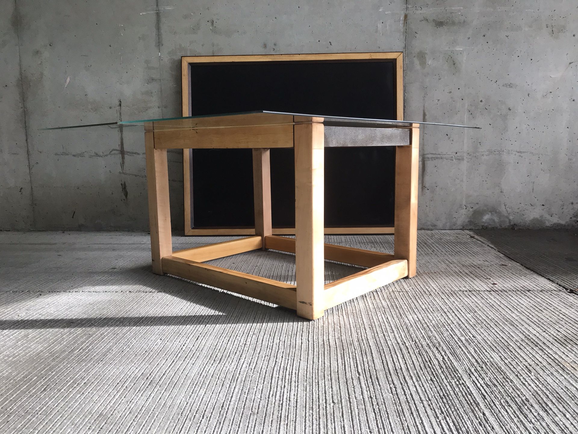 Lovely Mid Century Modern Coffee Table With Refurbished Wooden Base & 2 Piece Glass Top