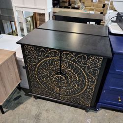 Vintage Decorative Accent Cabinet with Carved Flower Pattern $80