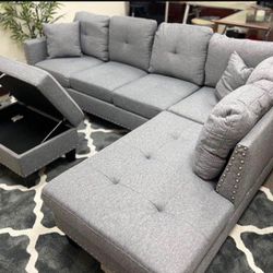 Grey Taupe 3-pc Sectional Sofa With Ottoman 