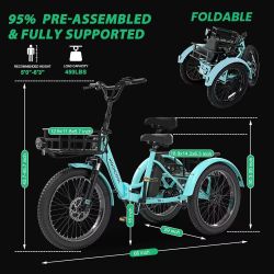 ❤️‍🔥 MOONCOOL Electric Tricycle for Adults, Folding Electric Trike