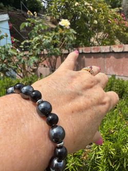 GOLDEN SHEEN OBSIDIAN AND HEMATITE STRETCH BRACELET