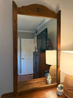 Vintage Wood Framed Wall Mirror
