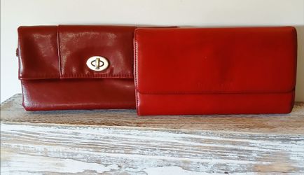 Two Red Leather Clutch Wallets