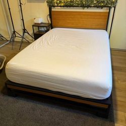 Wood and Metal Bed Frame with Mattress