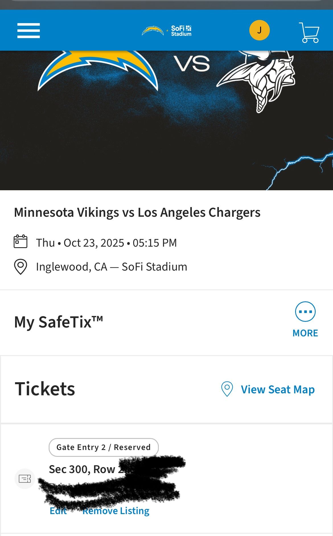 Vikings Vs Chargers 10/23 Prime Time 2 Tickets