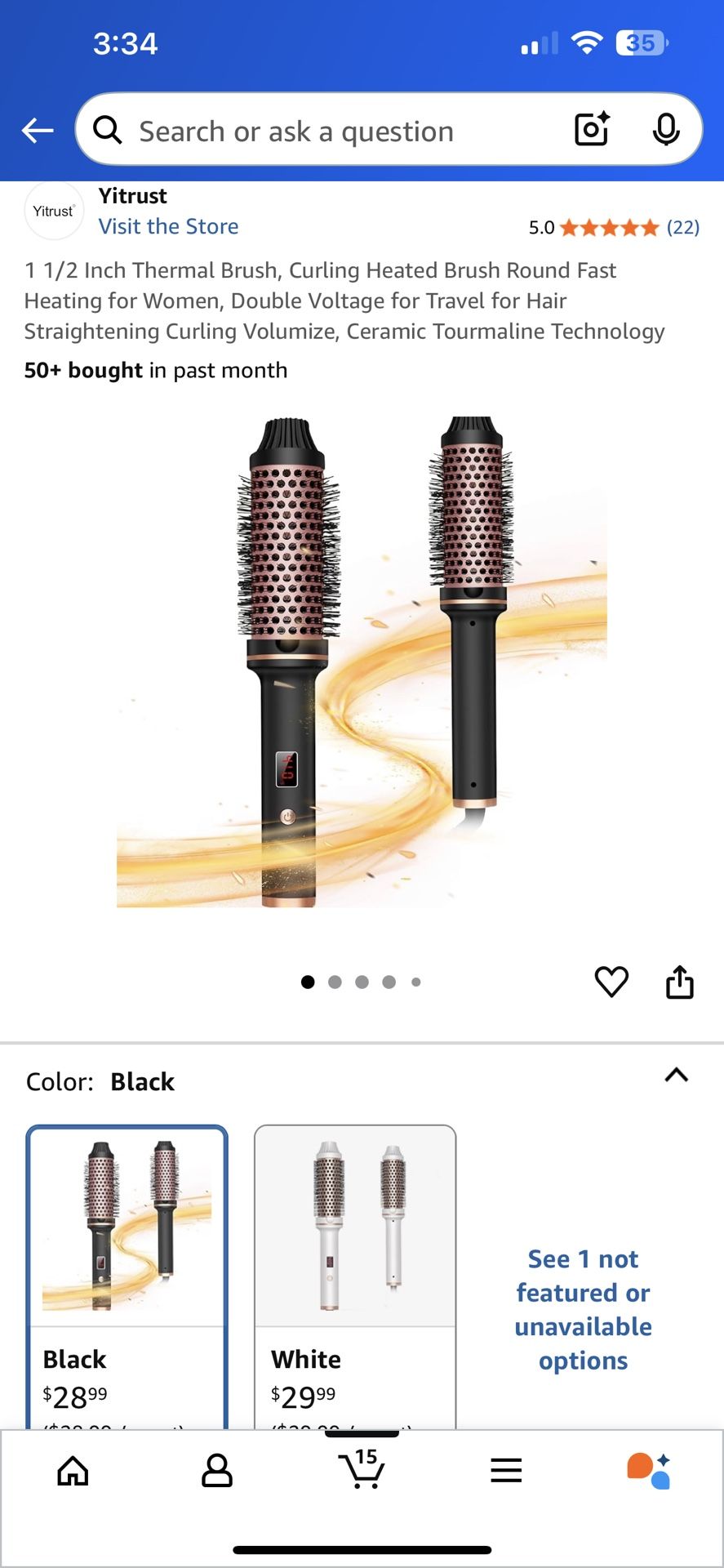 1 1/2 Inch Thermal Brush, Curling Heated Brush Round Fast Heating for Women, Double Voltage for Travel for Hair Straightening Curling Volumize, Cerami