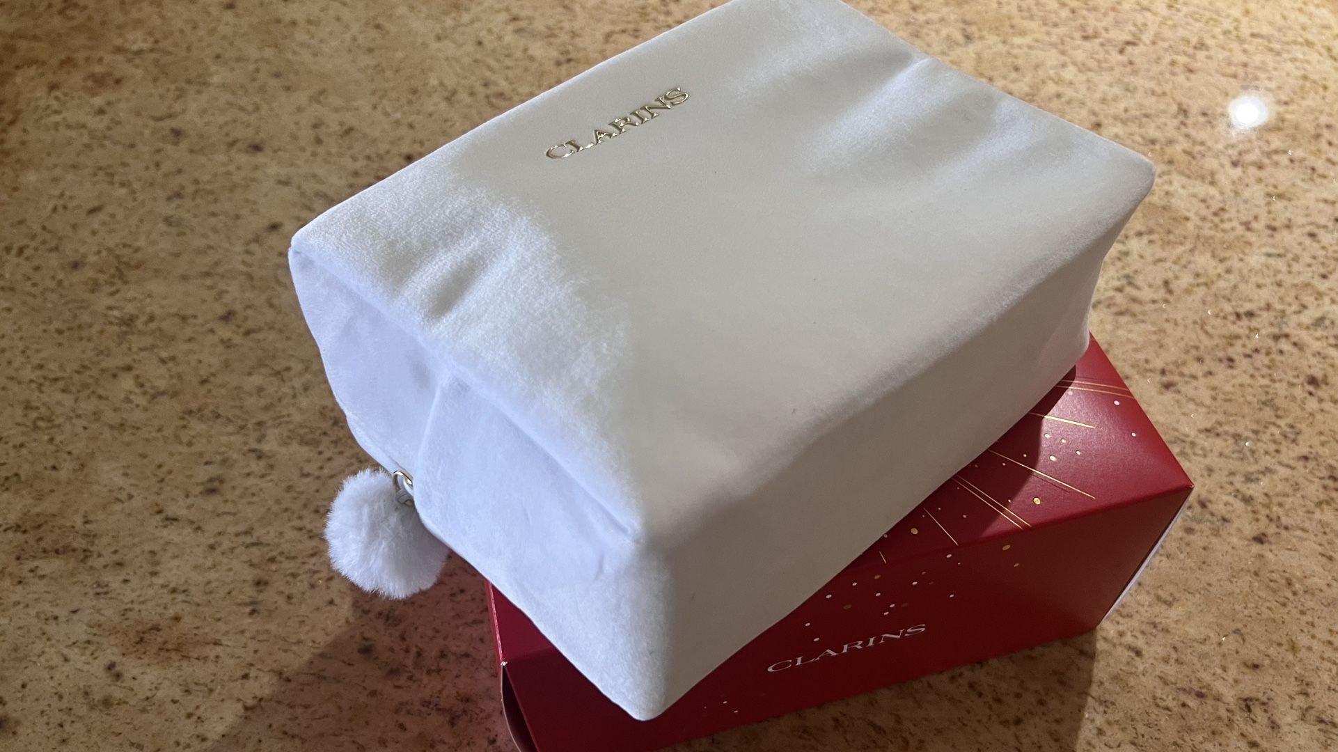 Clarins Makeup Bag White Velvet Large 7.5x6 In A Box