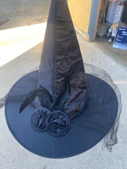 Black Witch Hat with Roses and Veil