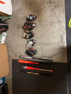 Baseball Gloves and Bats Lot