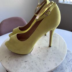 Yellow Suede Stilettos