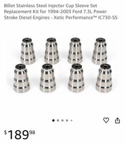 Billet Stainless Steel Injector Cup Sleeve Set Replacement Kit for 1 Ford 7.3L Power Stroke Diesel Engines - Xotic Performance™ IC730-SS