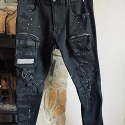 Smoke Rise Slim Fit Cargo Jeans Black Sz. 36/32
