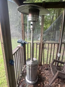 tall mushroom-style stainless steel propane patio heater