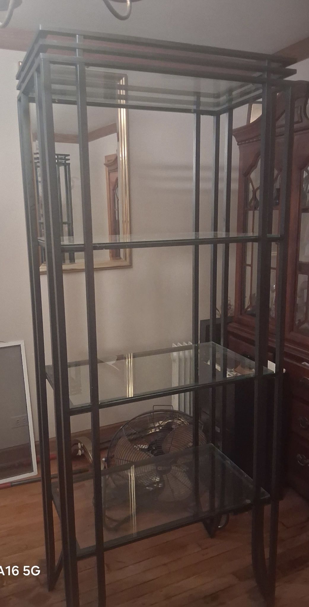 Large Metal Shelves With Three Glass Shelves