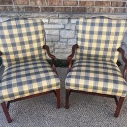 Pair Of Plaid Upholstered Armchairs, Walter E Smithe