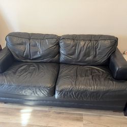 Fold Out Black Leather Couch