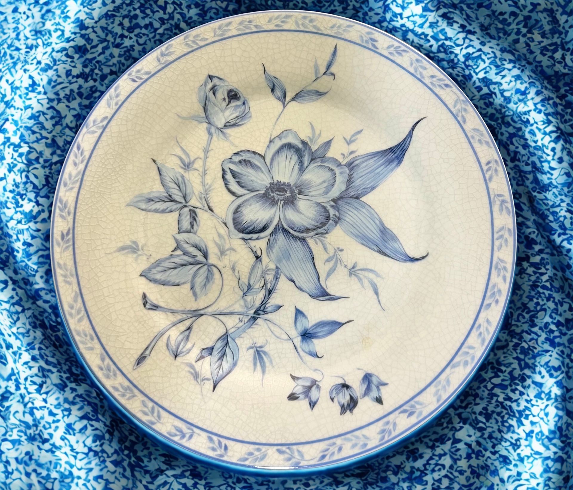 American Atelier China Vintage 1990s French Floral Luncheon Plate Crackle Glaze 