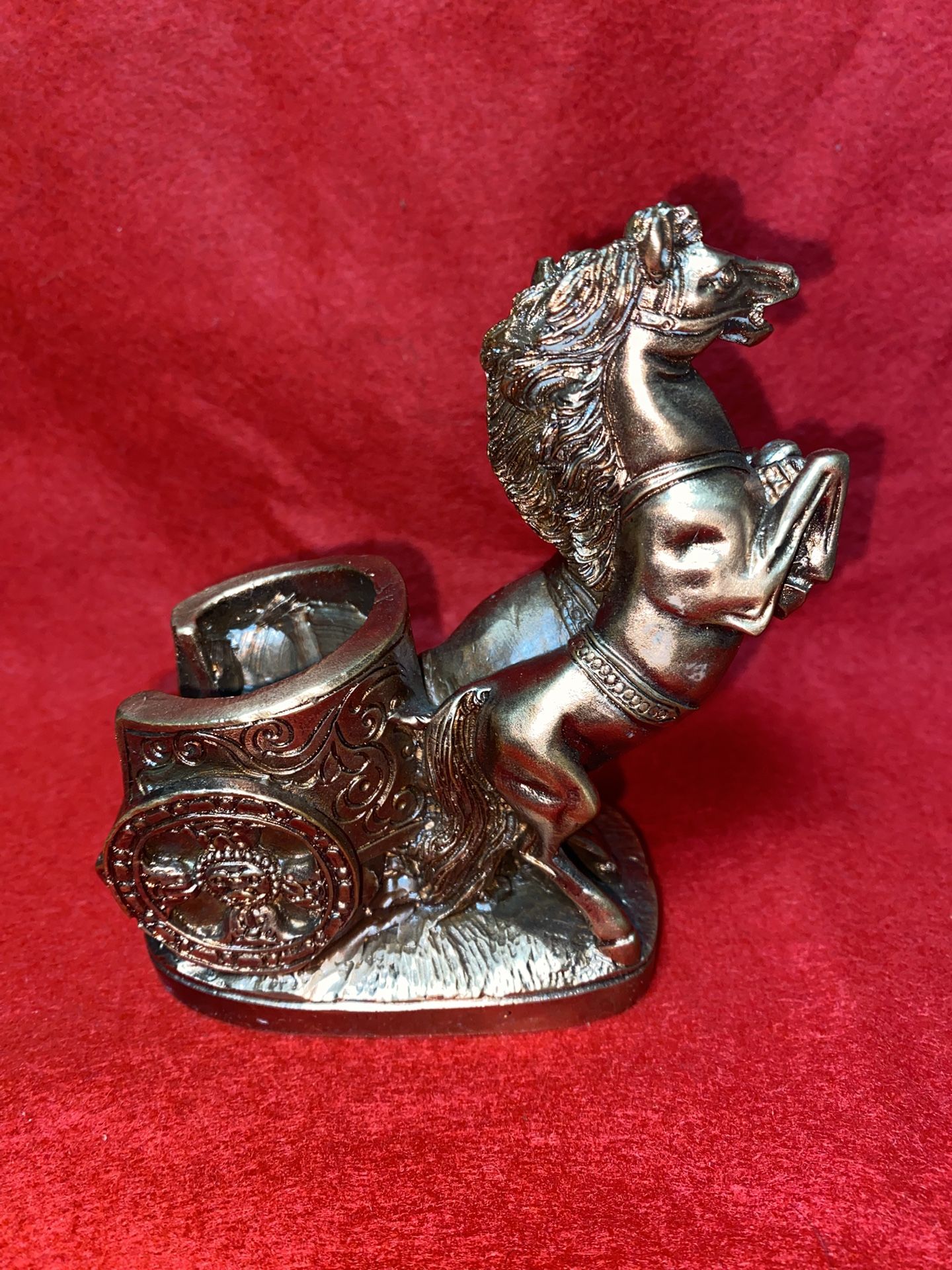 Vintage 5 Inch x 3.5 Inch Copper Plated Alabaster Greek Chariot Statue Imported From Greece (3 available)