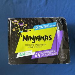 Ninjamas Nighttime Underwear - Size Small 44 Count Box - NEW IN BOX