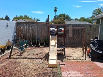 Wooden Swing Set with Slide and Swings