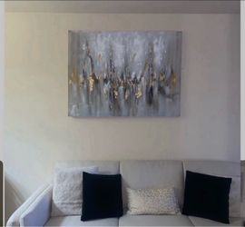 Evatt ” Golden Reflections With Handcrafted Gold Leaf Wrapped Canvas Wall Art Print 36”x48”