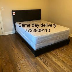 Complete bed set headboard frame quality super comfortable mattress set everything in picture for only we do same day delivery 🚚