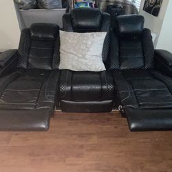 Black Real Leather Couch 