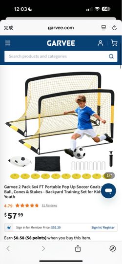 Garvee 2-Pack Portable Pop-Up Soccer Goals Set