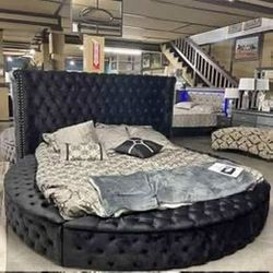 Round king size tufted bed // bedroom // same day delivery // no credit needed // zero money down