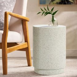 Ivory White Cement Round Outdoor Side Table