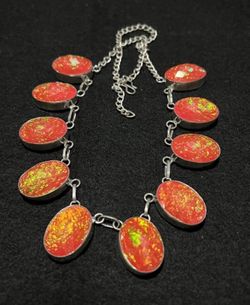 NEW Halloween Fall Orange Iridescent BOHO Bohemian Statement Necklace 19" long