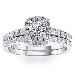 Diamond Engagement Matching Wedding Ring Set 14K White Gold 