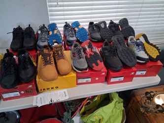 9 Pairs Like New of New Balance Men's Trail Running shoes And 1 Pair NEW Leather boots. Almost All have been worn for 1 month. A Couple Pairs are New