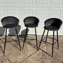 3 Brand New Gray Suede 30” Bar Stools