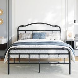 18 Inch Full Size Metal Bed Frame with Headboard and Footboard Heavy Duty Platform Bed Vintage Iron Wrought Frames Steel Slats, Easy Assembly, No Box 