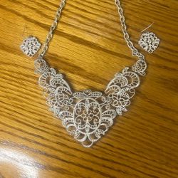 Necklace And Earrings Set Silver