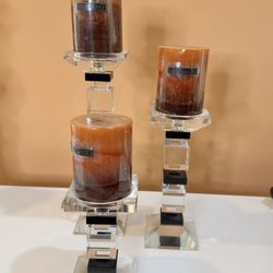 Glass Candle Holder With Full Size Candle 