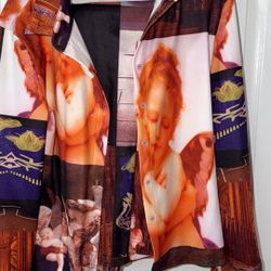 Unique Art Print Button-Up Blouse 