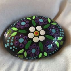 Hand Painted Mandala Style Flowers Rock
